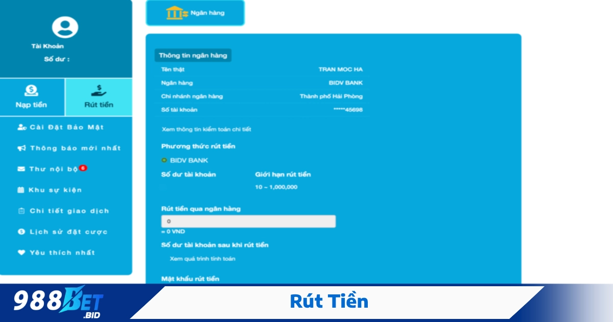 Rút Tiền 988BET – Nhận Tiền Siêu Nhanh, Không Cần Chờ Đợi 2 Điều Kiện & Số Dư Tối Thiểu Để Rút Tiền